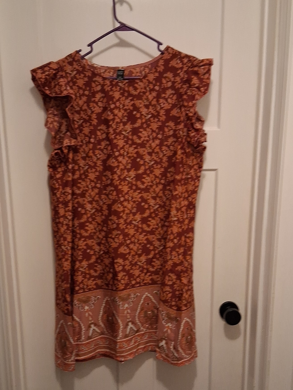 Emery Rose Rust and Blush Floral Ruffle Sleeve Dress Size 1XL